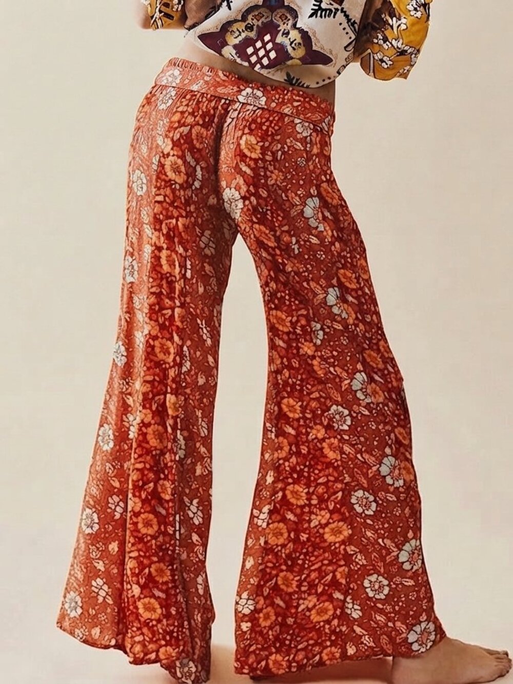 Free People Orange Rust Bali Sultry Boho Flare Pants Size XS 57015 - Picture 2 of 12